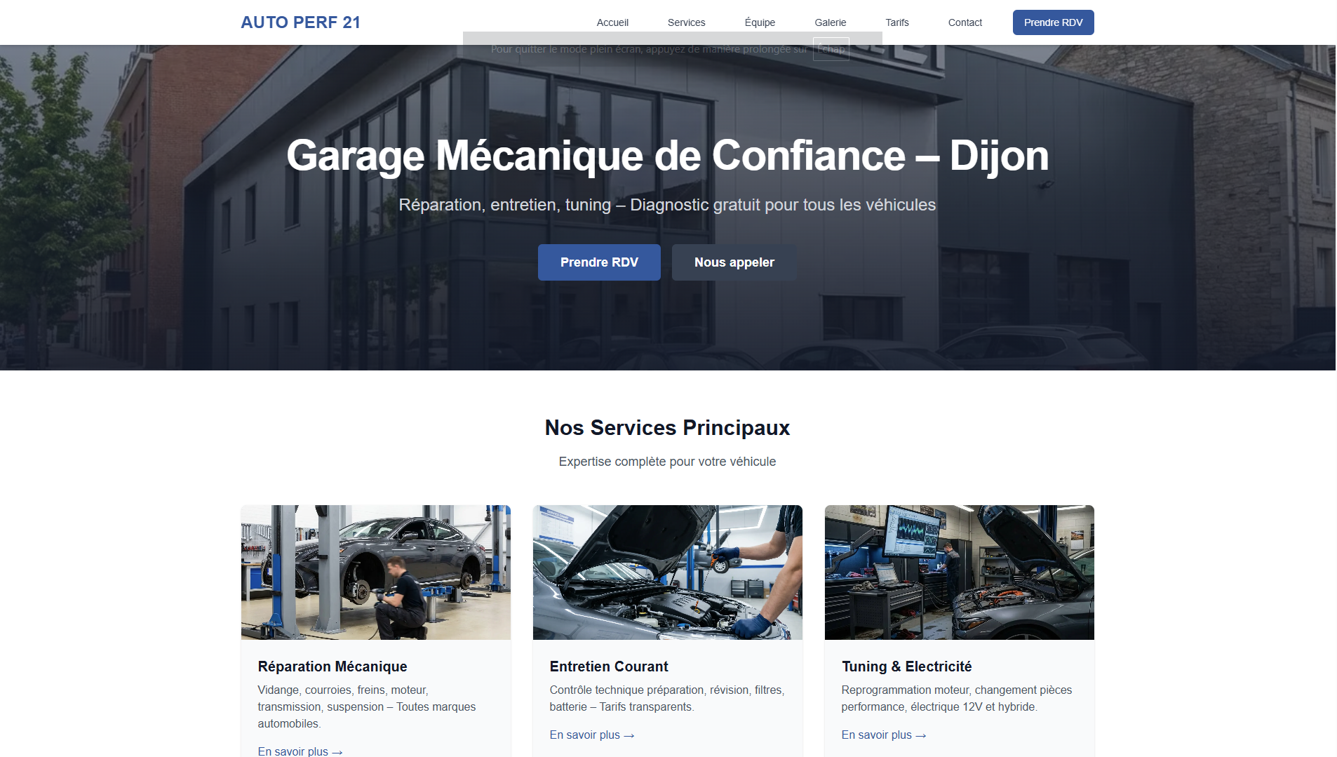 Auto Performance 21 — page d'accueil du site