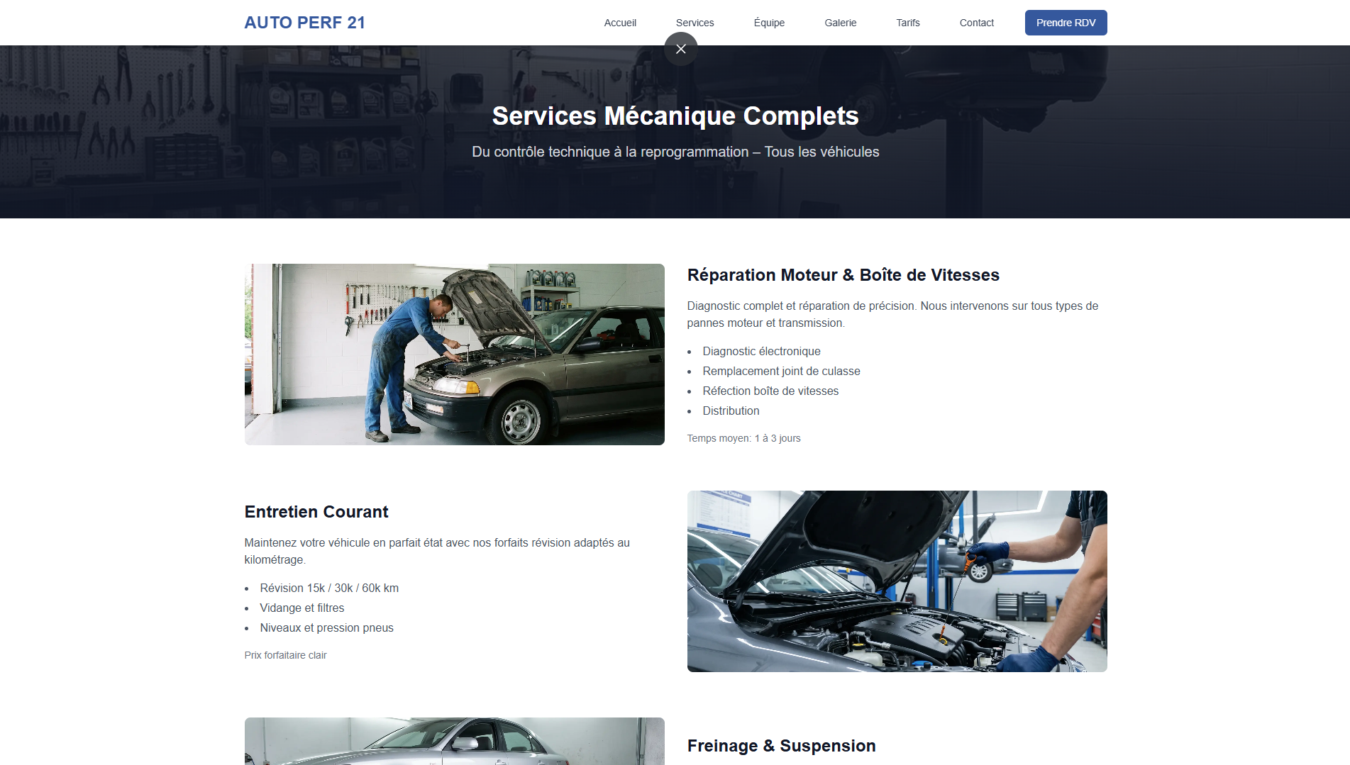 Auto Performance 21 — page des prestations