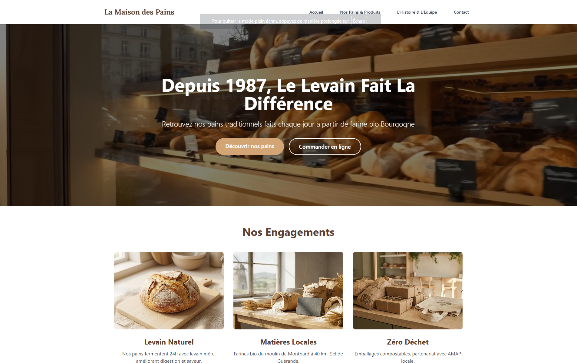 La Maison des Pains — page d'accueil du site